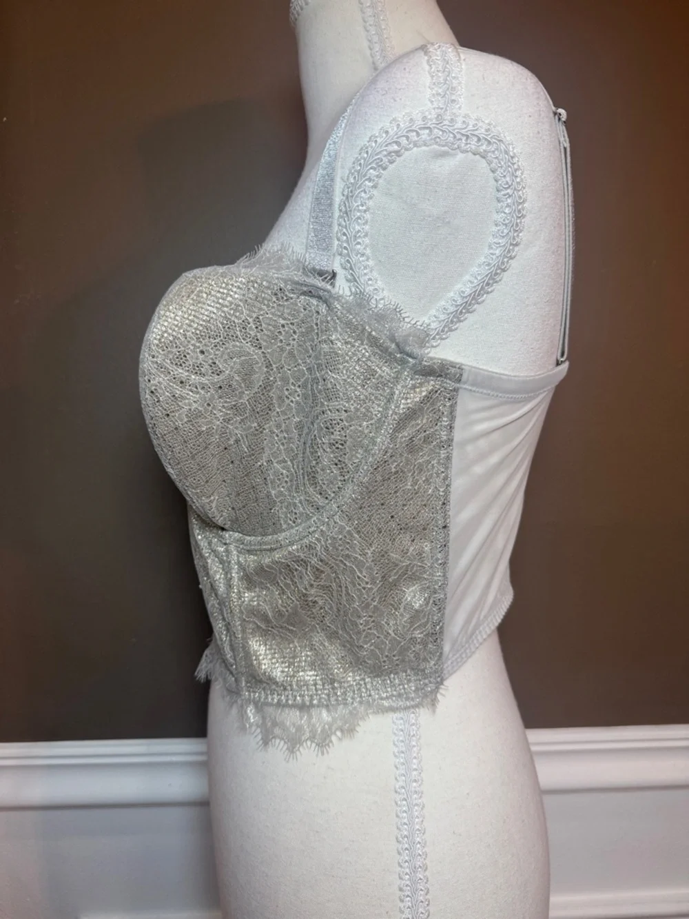 Victoria’s Secret Dream Angels Metallic Lace Bustier 36DD Corset Festival Top - Picture 2 of 13